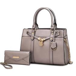 MKF Collection Christine Vegan Leather Women'sSatchel Bag with wallet by Mia K Pewter Gold Small
