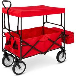 Best Choice Products Collapsible Folding Outdoor Utility Wagon with Canopy Garden Cart w/ Removable Canopy Red