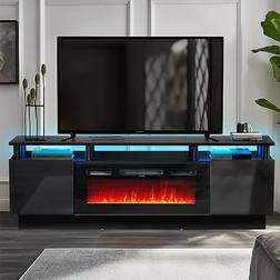 Oneinmil Electric Fireplace Black TV Bench 70x23.4"