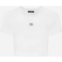 Dolce & Gabbana Short Jersey T-Shirt with DG Logo optical_white