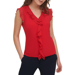 Tommy Hilfiger Women's Ruffle Trim V-Neck Blouse - Scarlet