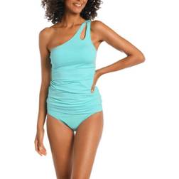 La Blanca Island Goddess One Shoulder Keyhole Tankini Top - Ice Blue