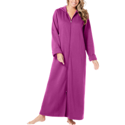 Long Hooded Fleece Sweatshirt Robe - Rich Magenta