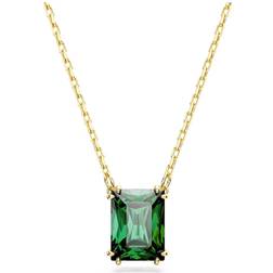 Swarovski Matrix pendant, Rectangular cut, Green, Gold-tone plated