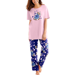 Women's Graphic Tee Pyjama Set Plus Size - Pink Dog Love