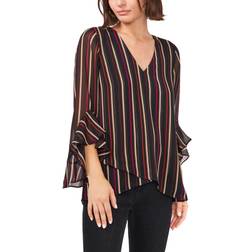 Vince Camuto Striped Flutter-sleeve Top