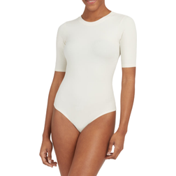 Spanx Suit Yourself Ribbed Crew Neck Short Sleeve Bodysuit - Parchment