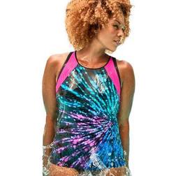 Swimsuits For All Plus Women's Chlorine Resistant High Neck Racerback Tankini Top in Firework Size 34