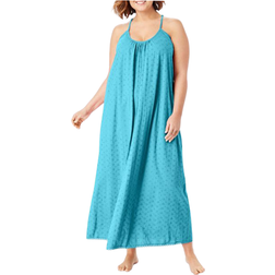 Breezy Eyelet Knit Long Nightgown - Caribbean Blue
