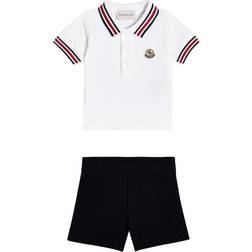 Moncler Baby Cotton Blend Piqué Polo Shirt and Shorts Set - White