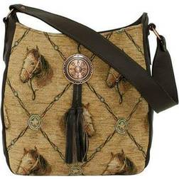 American West womens bits and bridle soft tapestry zip-top shoulder hobo