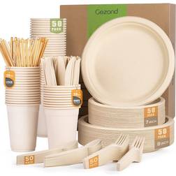 Gezond 350pcs compostable paper plates set eco-friendly heavy-duty disposable