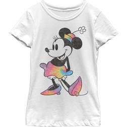 Disney Girl's Mickey & Friends Rainbow Tie-Dye Minnie Mouse - White