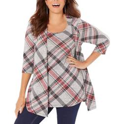 Catherines Women's Impossibly Soft Cardigan & Tank Duet Plus Size - Gunmetal Plaid