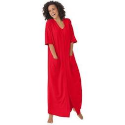 Plus Women's Long French Terry Zip-Front Robe by Dreams & Co. in Classic Red Size 5X