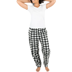 Leveret Women's Plaid Fleece Pants - Black/White