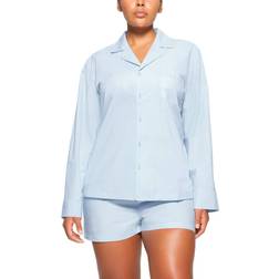 SKIMS Poplin Sleep Cotton Button Up Shirt - Blue