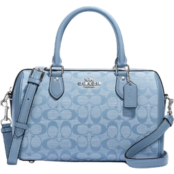 Coach Rowan Satchel In Blocked Signature Canvas - Silver/Cornflower Multi