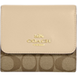 Coach Small Trifold Wallet In Blocked Signature Canvas - Im/Khaki/Ivory