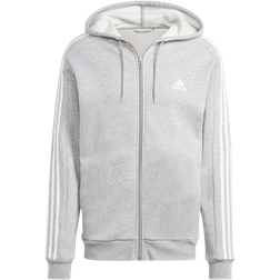 Adidas Essentials Fleece 3-stripes Full-zip Hoodie - Medium Grey Heather