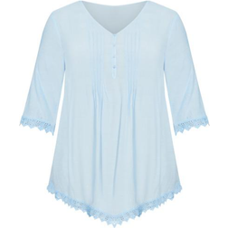 Avenue Ellie Pintuck Lace Top Plus Size - Powder Blue