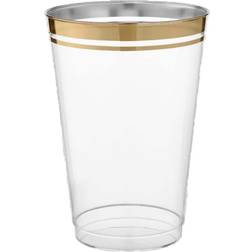 PERFECT SETTINGS 12 oz. 2-Line Gold Rim Clear Disposable Plastic Cups, Party, Cold Drinks, 100/Pack
