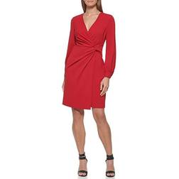 DKNY Women's Surplice Neckline Twisted Dress Scarlet