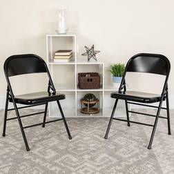 Emma + Oliver 2 Pack Triple Braced & Double Hinged Black Metal Folding Chair