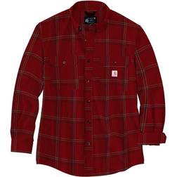 Carhartt Loose-Fit Midweight Chambray Long-Sleeve Plaid Shirt for Men Dark Barn Red