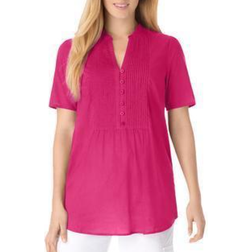 Woman Within Pintucked Half-Button Tunic Plus Size - Raspberry Sorbet