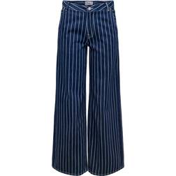 Only Vela High Waist Stripe Ex Wide Denim Trouser - Dark Blue Denim