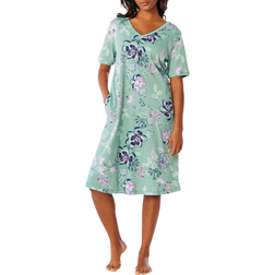 Dreams & Co Women's Short T-shirt Lounger Plus Size - Aquatic Green Bouquet