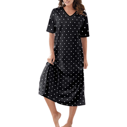 Dreams & Co Women's Long Print Sleepshirt Plus Size - Black Dot