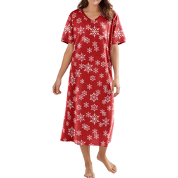 Dreams & Co Women's Long Print Sleepshirt Plus Size - Classic Red Winter Snow