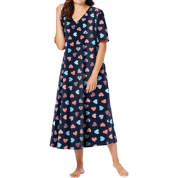 Dreams & Co Women's Long Print Sleepshirt Plus Size - Navy Americana Heart