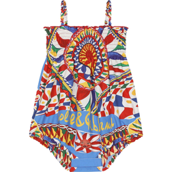 Dolce & Gabbana Carretto Siciliano Print Cotton Romper - Blue Multiprint