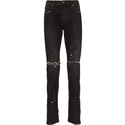 Purple Brand Mid Rise Slim Leg Jeans - Black Overspray