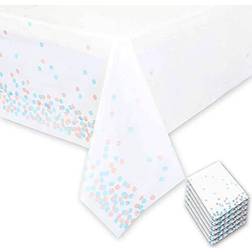 Sparkle and Bash Plastic Table Covers with White Confetti for Gender Reveal 54 x 108 In, 6 Pack White