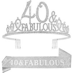 40th Birthday Silver Tiara Crown and Sash Decorations for Women