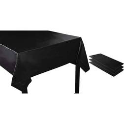 Juvale 3-Pack Black Disposable Plastic Rectangular Tablecloth Table Covers 54" x 108" Black