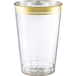 Clear Gold Glitter Plastic Disposable Party Cups- Pack of 100 Cups Clear