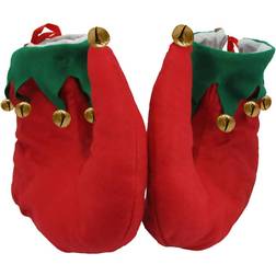 Unisex Adult Red and Green Elf Shoes Jingle Bells Christmas Costume Accessory