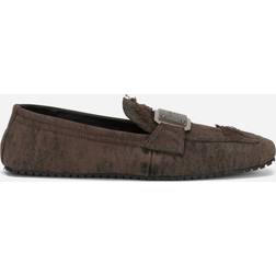 Dolce & Gabbana Patchwork denim loafers with logo tag brown