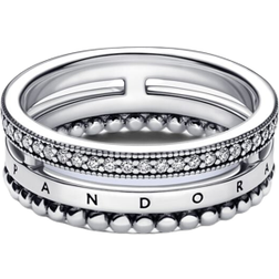 Pandora Signature Logo Pavé & Beads Ring - Silver/Transparent