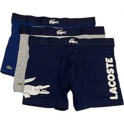 Lacoste navy/white-silver chine long stretch plain and print 3-pack boxer