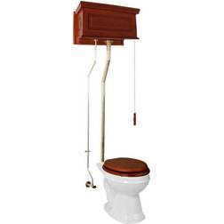 Mahogany Wooden High Tank Toilet Raised Tank Round Rear Entry White Bowl and L Pipes Renovators Supply White