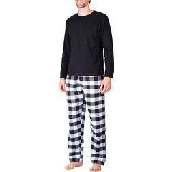 SleepHero Men's Bottoms White Black & White Buffalo Check Flannel Pajama Set Men