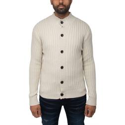 XRay Men's Ribbed Highneck Cardigan Oatmeal