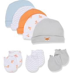 Luvable Friends baby girls Cotton Caps and Scratch Mittens Hat, Fox, 0-6 Months