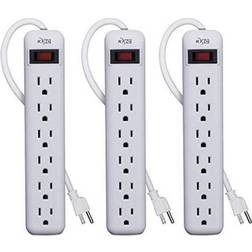 KMC 6-outlet power strip 3-pack, overload protection, 3-foot cord, white
